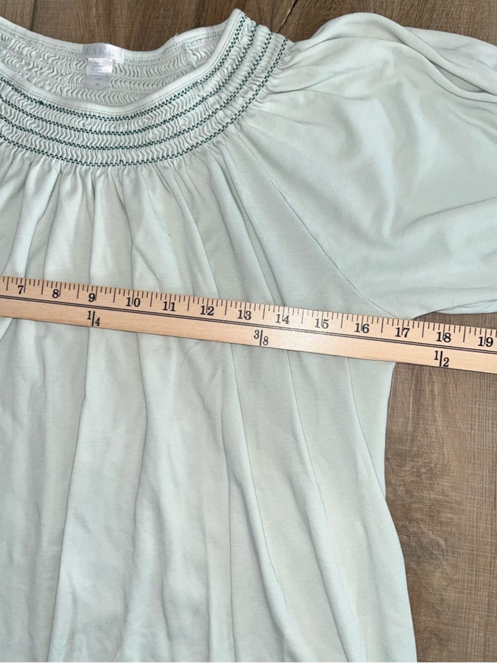 LAKE Pajamas Smocked Top Mint Green Cotton Lounge Blouse Size M - Picture 6 of 7